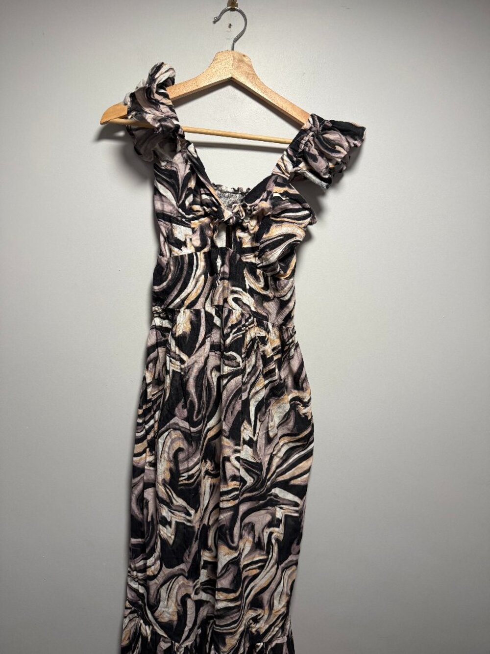 Summer Maxi Dress Stretch One Size Black Swirl